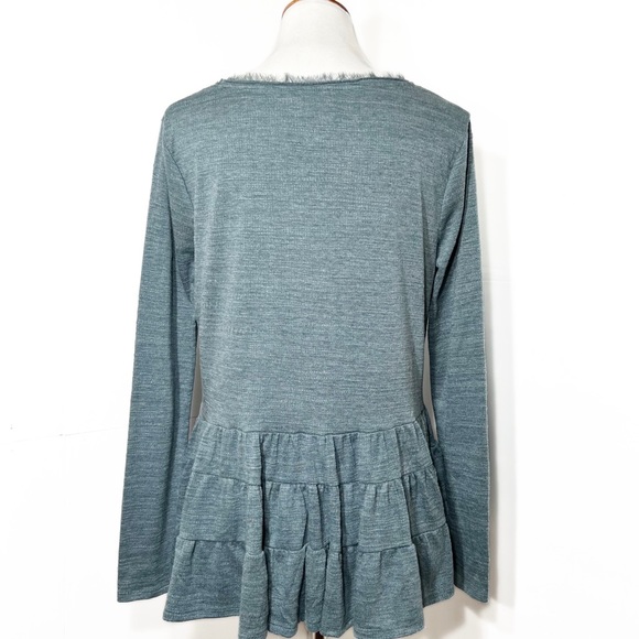 Anthropologie Teal Tiered Ruffled Peplum Long Sleeve V Neck Knit Top - Picture 6 of 10